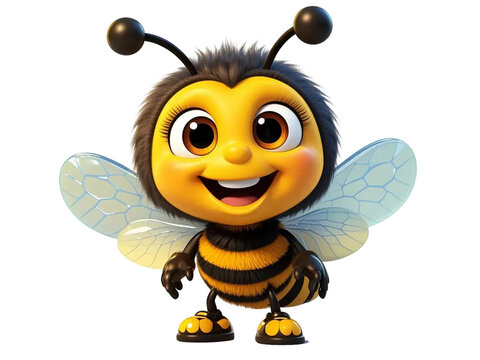 cute bee 3d cartoon style illustration  transparent background