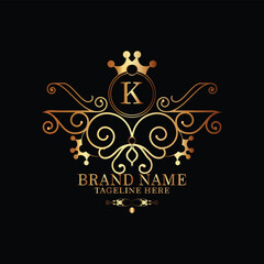 creative  new latter k logo design  and latter  initial logo. k monogram latter logo , golden  new k logo design with black color ,new template design