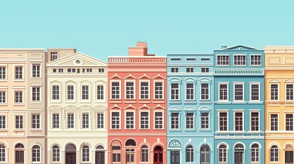 Naklejka premium A detailed view of urban downtown buildings with artistic facades and historical designs.