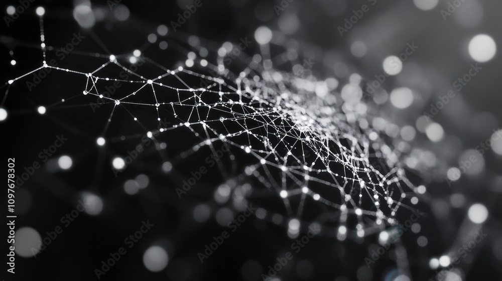 Poster a spider web is shown in black and white with a lot of dots