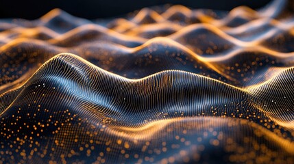 Abstract wave patterns with glowing orange and blue lines, creating a dynamic sense of movement.