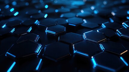 Obraz premium A mesmerizing close-up of hexagonal patterns with glowing blue edges, creating a futuristic vibe.