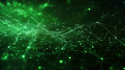 A dynamic abstract illustration of interconnected green lines and dots representing data flow and digital connectivity.