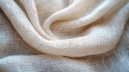 soft white woven linen fabric texture, highlighting the intricate patterns and delicate fibers that symbolize purity, simplicity, and the timeless elegance of natural materials