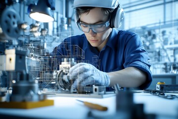 Skilled Technician Diligently Operating Industrial Machinery with Precision and Dedication