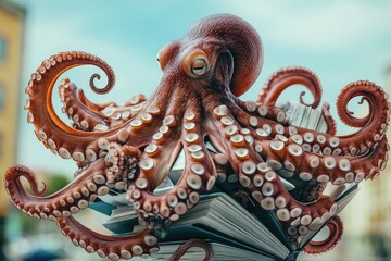 Obraz premium An octopus managing multiple tasks at once, with each tentacle handling a different task