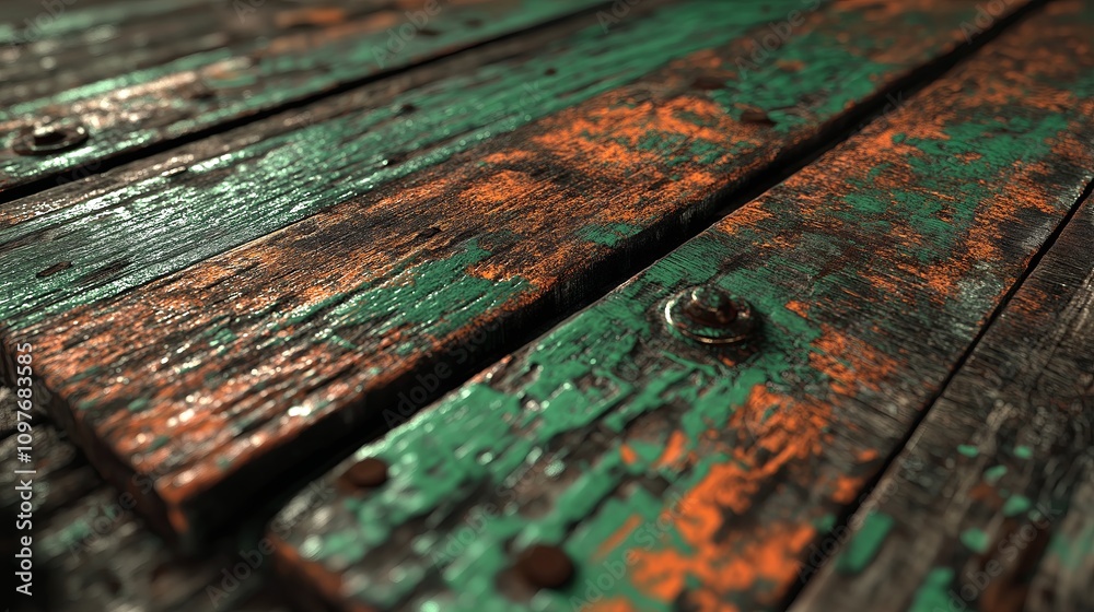 Aufkleber rustic weathered metal with patches of green and orange oxidation.