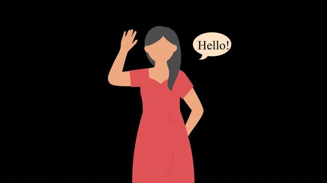 Women Greting With Waving Hand Animation HD On Alpha