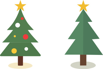 Minimalist Christmas Tree Illustrations with Star and Decorations – Festive Vector Art for Holiday Designs