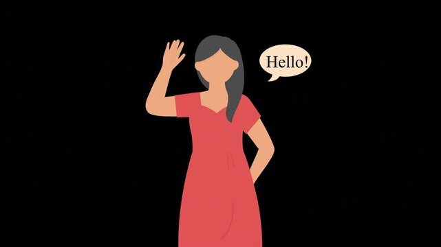 Women Greting With Waving Hand Animation 4K On Alpha