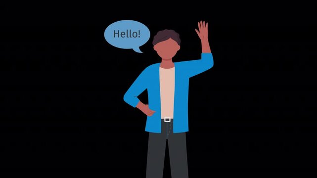 Man Greting With Waving Hand Animation 4K On Alpha