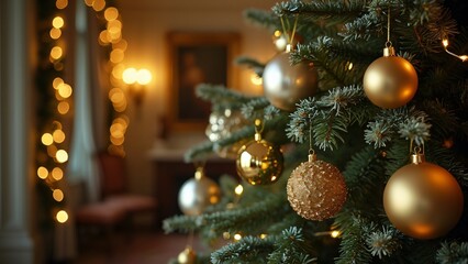 Elegant Gold & Silver Christmas Tree Close-Up