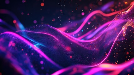 Fototapeta premium A stunning abstract image of flowing waves in vibrant shades of purple, pink, and blue, creating a mesmerizing digital landscape.