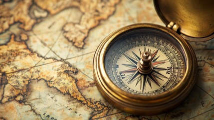 Exploring navigation and geography compass on antique map historical context travel enthusiasts close-up adventure and discovery