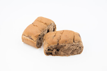 Japanese milk bread on white background, Loaf of bread on white background, White bread made from rye and wheat flour coarse grinding