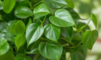 Obraz premium Heart-Shaped Philodendron Hederaceum Foliage, Generative AI 