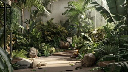 Fototapeta premium Lush greenery and serenity in a tropical oasis indoor environment nature landscape calm ambiance natural habitat