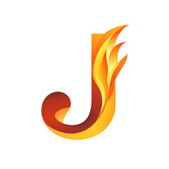 Dynamic typography logo of j with fire flames graphic design showcase digital art creative environment eye-catching concept
