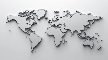 Stylized world map in embossed metallic design, showcasing continents with a sleek, modern aesthetic.