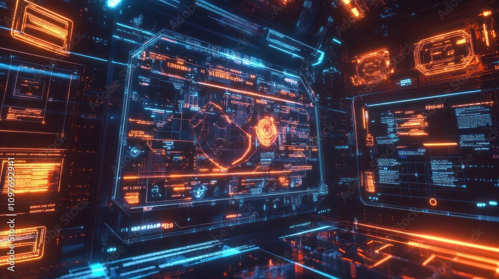 Aufkleber Futuristic Digital Interface Showing Complex Data Streams