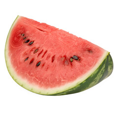 A slice of watermelon with seeds, cropped close, isolated on transparent background