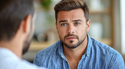 Obraz premium Lawyer explaining workplace accident liability laws to an employee during a consultation Stock Photo with side copy space