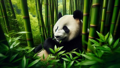 Obraz premium giant panda eating bamboo