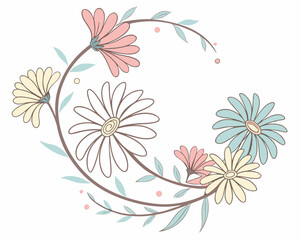 Floral Vector Design with Flowers and Leaves for Spring and Summer Decoration