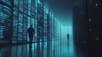 Fototapeta premium Cybersecurity Lab with Neon Blue Lighting