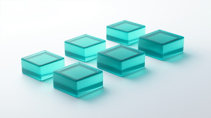 Obraz premium Six translucent turquoise cubes create a modern and sleek aesthetic.
