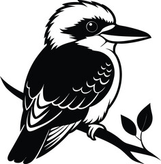 Obraz premium kookaburra animal in branch black color silhouette vector