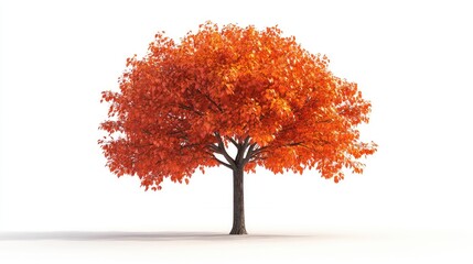 A vibrant orange tree stands isolated against a bright background, showcasing the beauty of autumn.