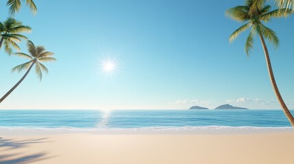 Obraz premium A beautiful beach with palm trees and a clear blue ocean