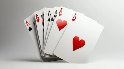 Obraz premium A fanned out display of playing cards showing four aces, emphasizing the ace of hearts at the forefront.