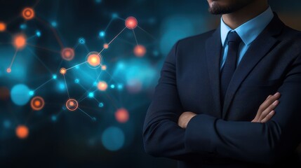 Confident businessman in suit and tie with crossed arms, portrait of success leadership