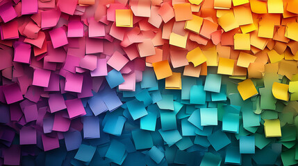 Sticky Note Post It Board Office. Business people meeting at office and use post it notes to share idea. Brainstorming concept. Sticky note on glass wall or blackboard. Set of colorful blank notes.	
