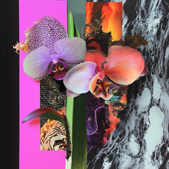 Orchid Composition with Bold Pink Panel and Textural Abstract Layers Luxury Gift Card Envelope Wedding Invite