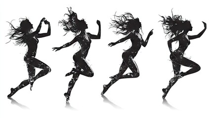 Obraz premium Dynamic silhouette of a female dancer showcasing movement and grace in four distinct poses.