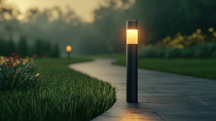 A path is lit by two lights on a pole