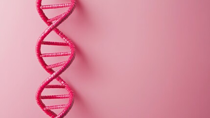 A vibrant pink DNA double helix stands out against a soft pink background, symbolizing genetics and biological research.