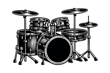 Black and White Drum Silhouette Vector Illustration