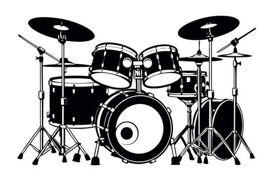 Black and White Drum Silhouette Vector Illustration