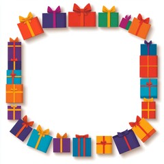 Obraz premium Colorful gift boxes arranged in a circle, leaving a blank space in the center, perfect for text or logo placement.