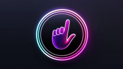 Obraz premium Hand Gesture Icon with Neon Glow on Dark Background for Design