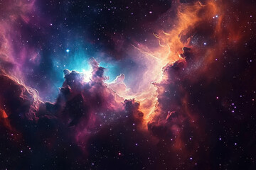 Fototapeta premium Colorful space galaxy cloud nebulae, starry night cosmos, and the science of the universe and astronomy create a stunning supernova background wallpaper