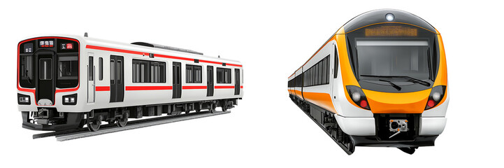 Set of a modern train, isolated on a transparent background.