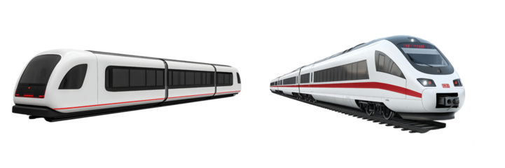 Set of a modern train, isolated on a transparent background.