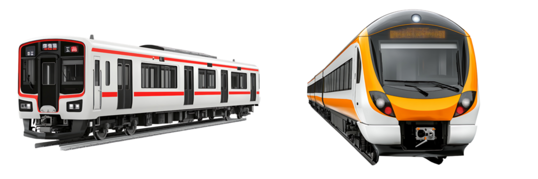 Set of a modern train, isolated on a transparent background.