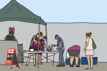 People at Saturday morning sausage sizzle fundraiser