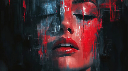 Abstract creative glitch background symbolizing chaos, distortion, and digital disruption with vibrant colors blending into a fragmented design representing the clash of order and randomness in the vi